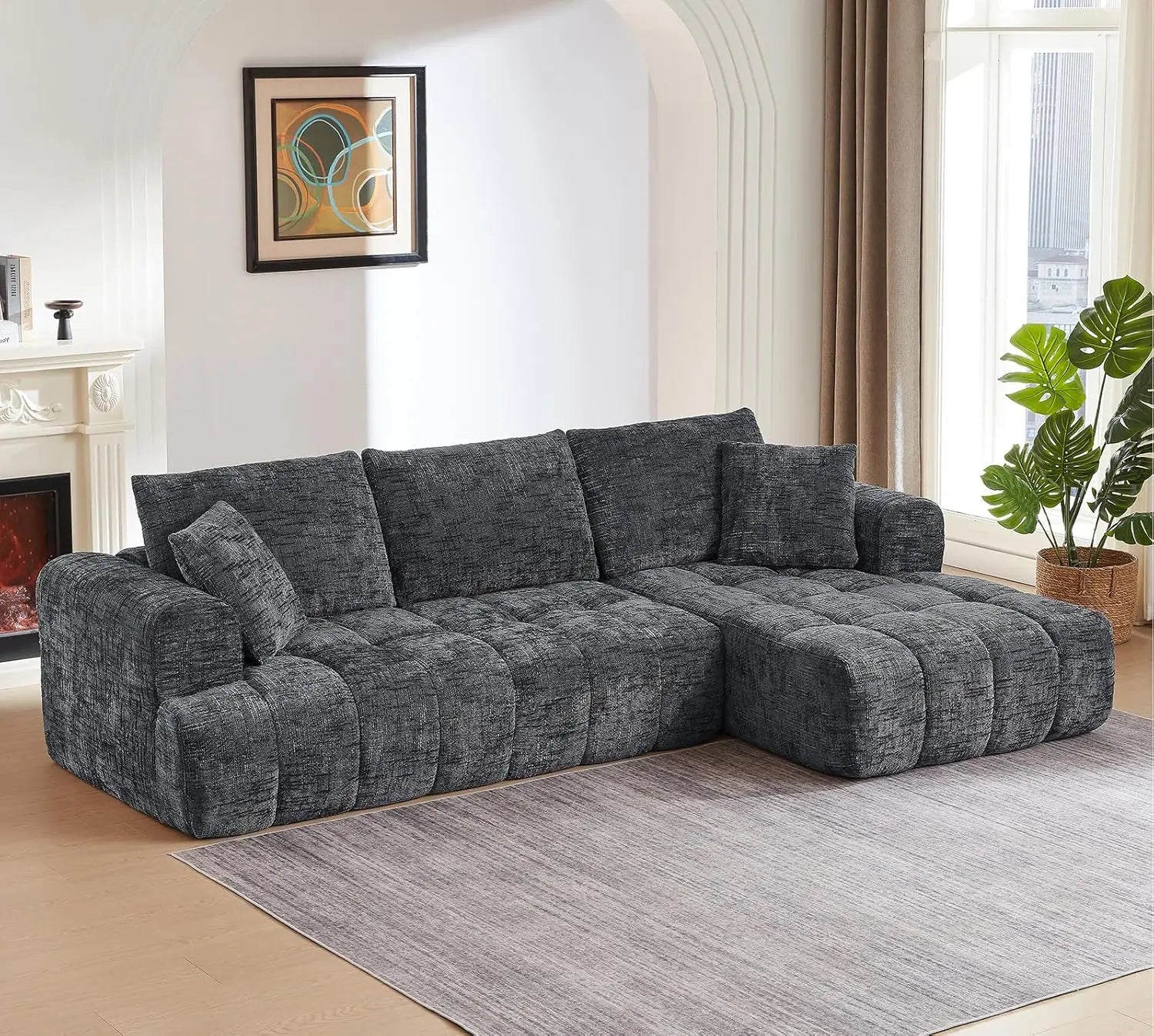 108’’ Boneless Cloud Modular Sectional Couch for Living Room L Shaped Sofa with Chaise | Chenille Fabric Compressed