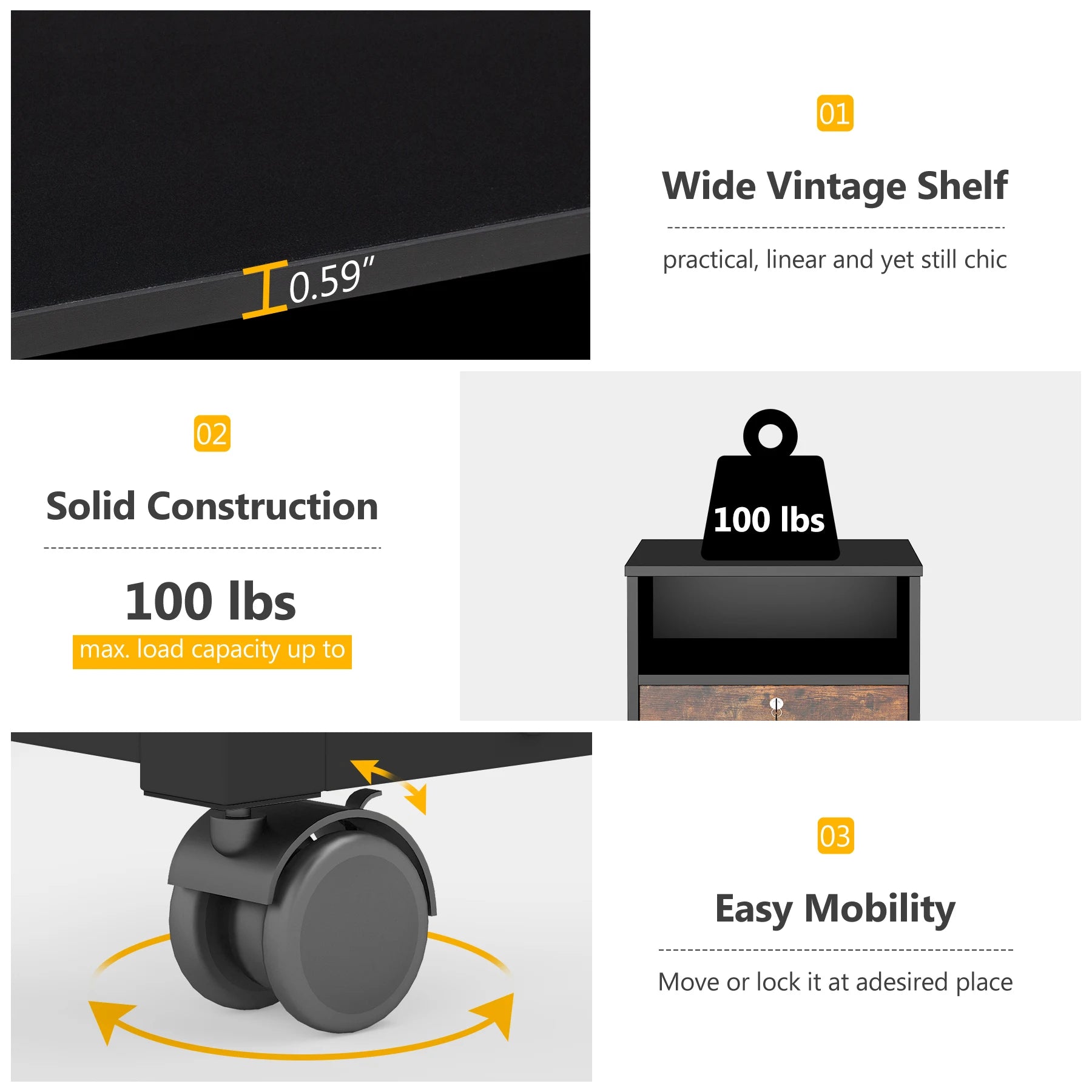 Tribesigns 2 Drawer Mobile File Cabinet with Lock Wood Filing Cabinet Printer Stand with Wheels and Storage Shelf