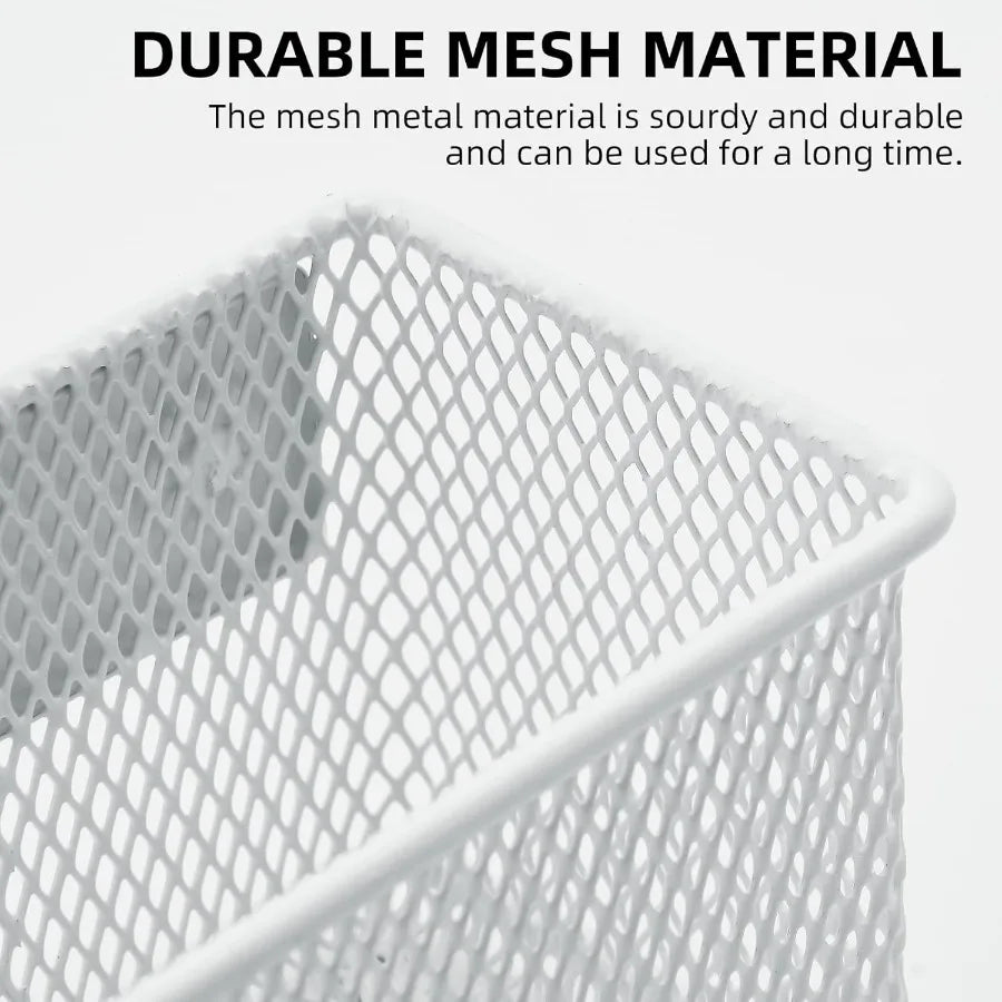 2 Pack Pen Holder 3.45x2.3x2.6inch Magnetic Basket Locker Organizer Metal Mesh Pencil Memo Holder for Whiteboard Fridge