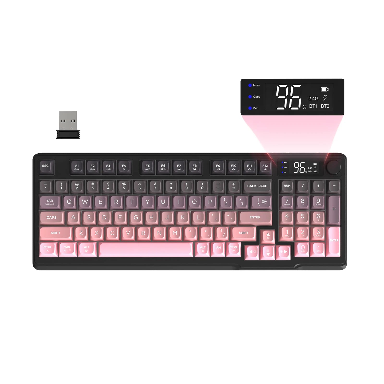 ZIYOU LANG Wireless Gaming Keyboard with Display Screen & Knob Bluetooth/2.4GHz Quiet Membrane Keyboard 3000mAh