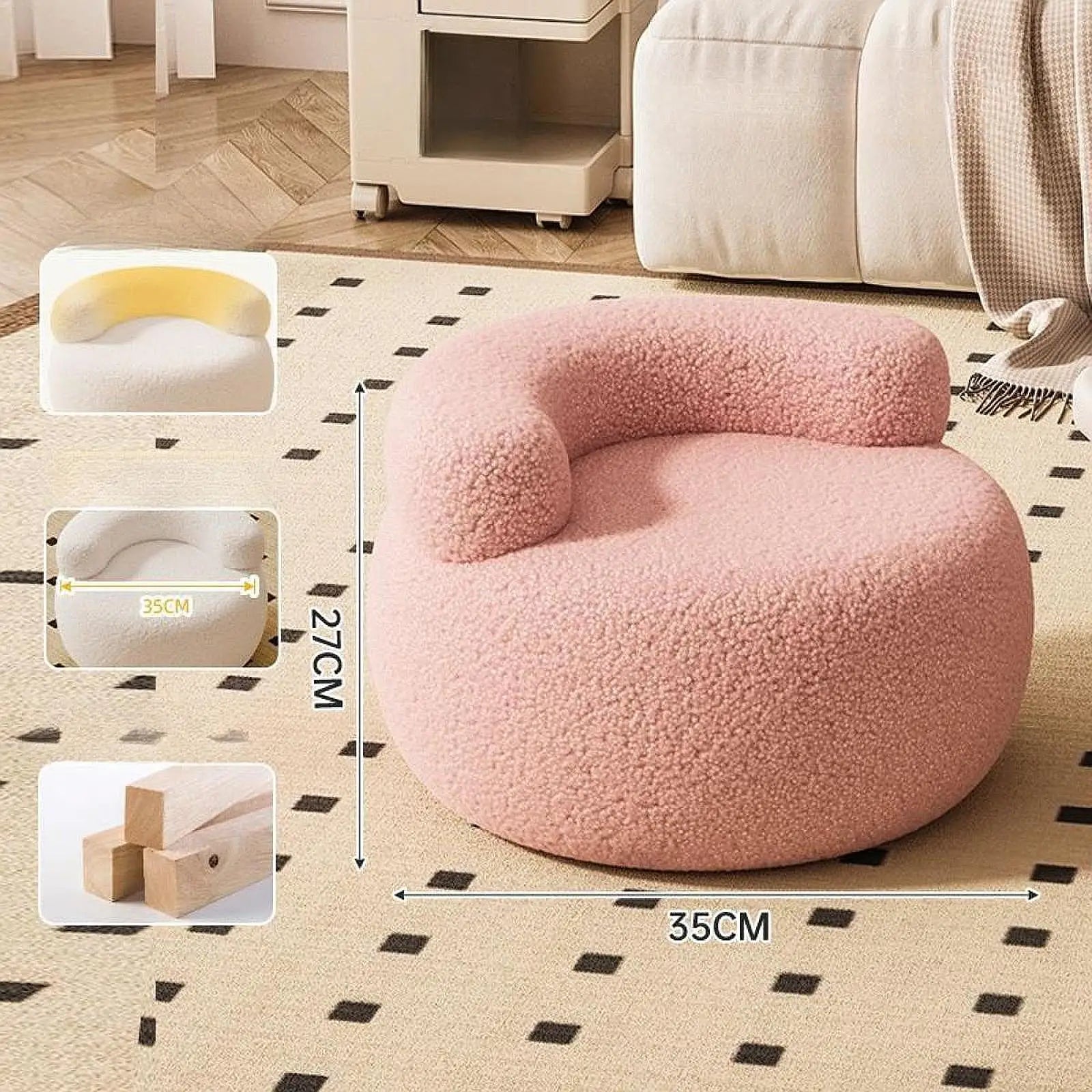 Footstool Furniture Portable Lazy Sofa Soft Small Stool Backrest Chair Round Stool Lamb Wool for Indoor Living Room