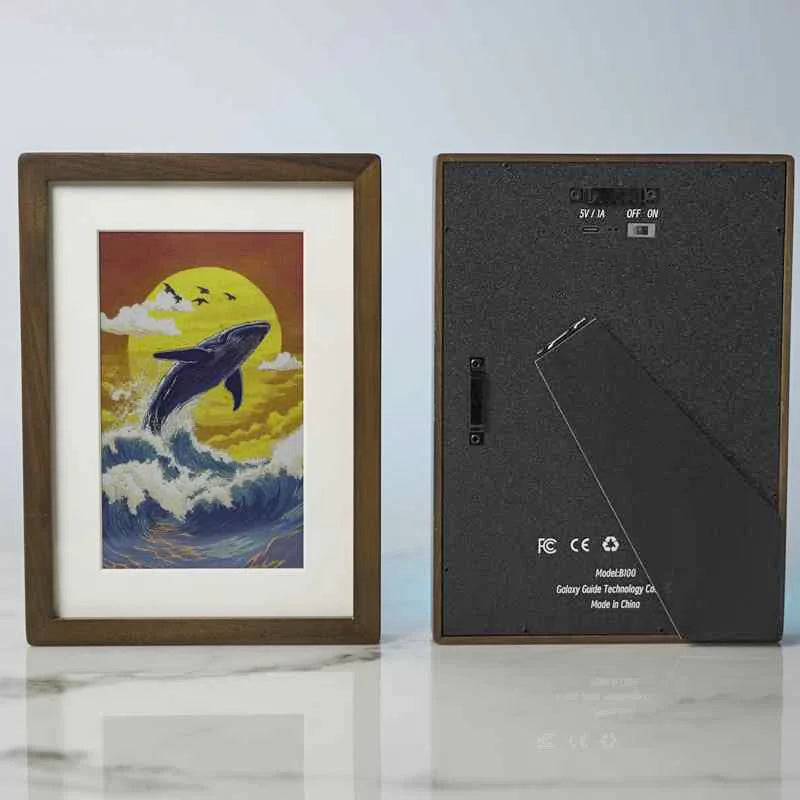 Hindetel 7.3 inch Color digital E-Ink wooden art Picture frame wall mounted AI generate for home office