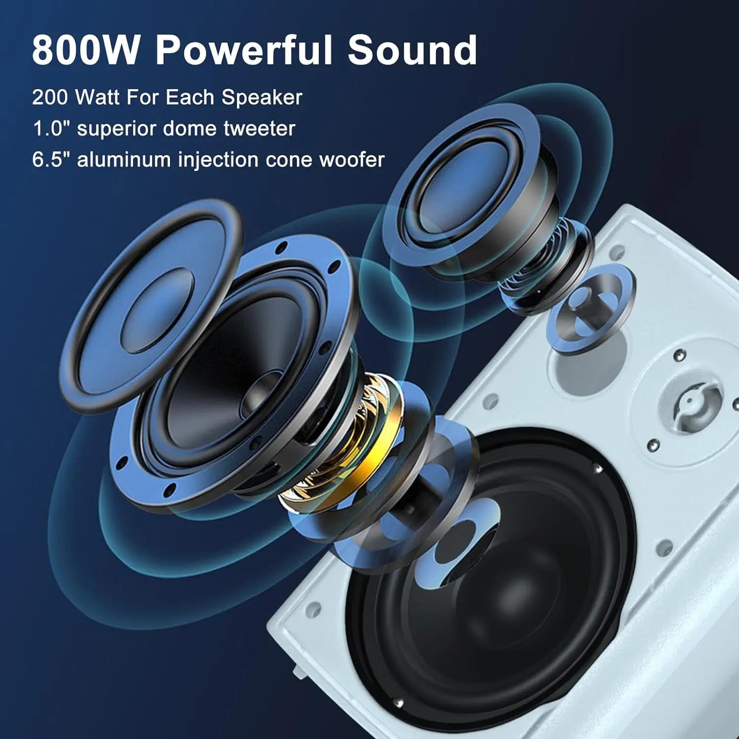 Herdio 4PCS 800W 6.5’’ Outdoor Speakers Wired Waterproof Passive Wall Mount Speakers With Powerful Bass For Home Patio