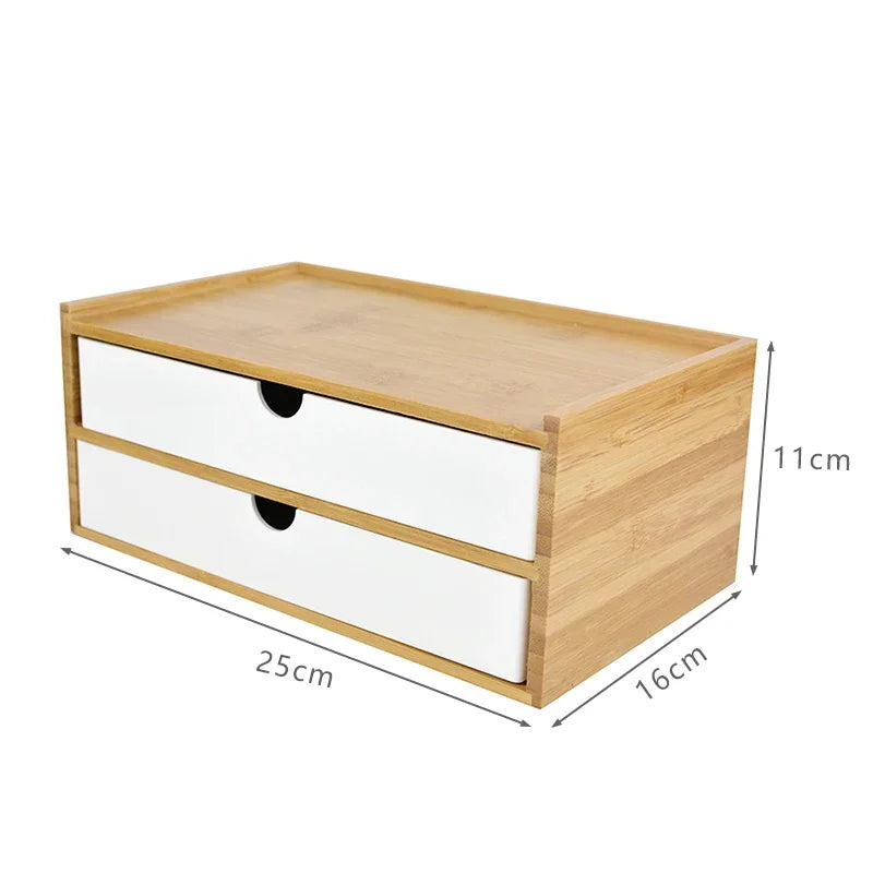 1/2/3 layer Wooden Desktop Drawer Storage Box Cabinet Organizer Supplies Jewelry Storage Box Gift Case Craft Bamboo