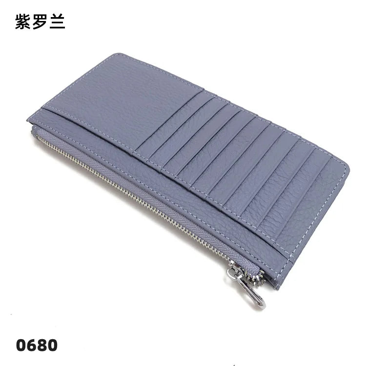 Large Capacity Long Zipper Card Holder Custom Letters Genuine Leather Men Credit Card Wallet Business Women Phone