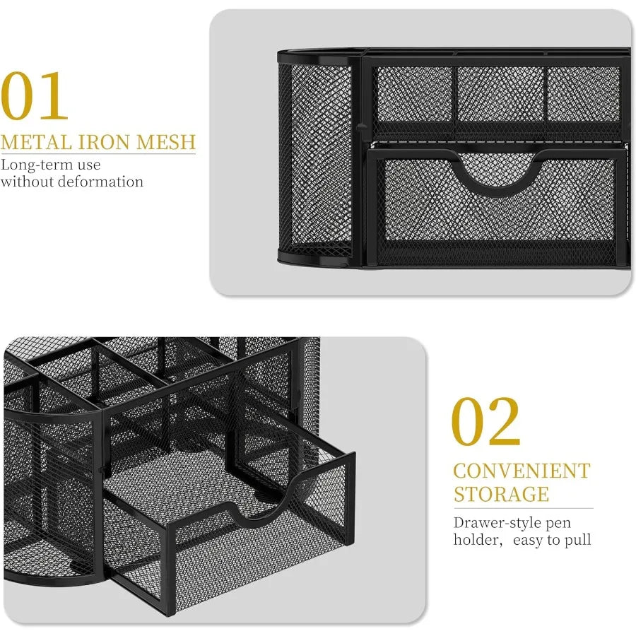Mesh Desk Organizer Desk Accessories and Workspace Organizers with Drawers Pencil Holder for Desk with 9 Compartments