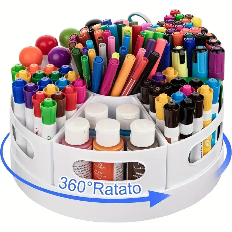 360° Rotating Desk Organizer With 7 Removable Bins – Multi- Pen Holder Stationery Organizers Accessories Office School