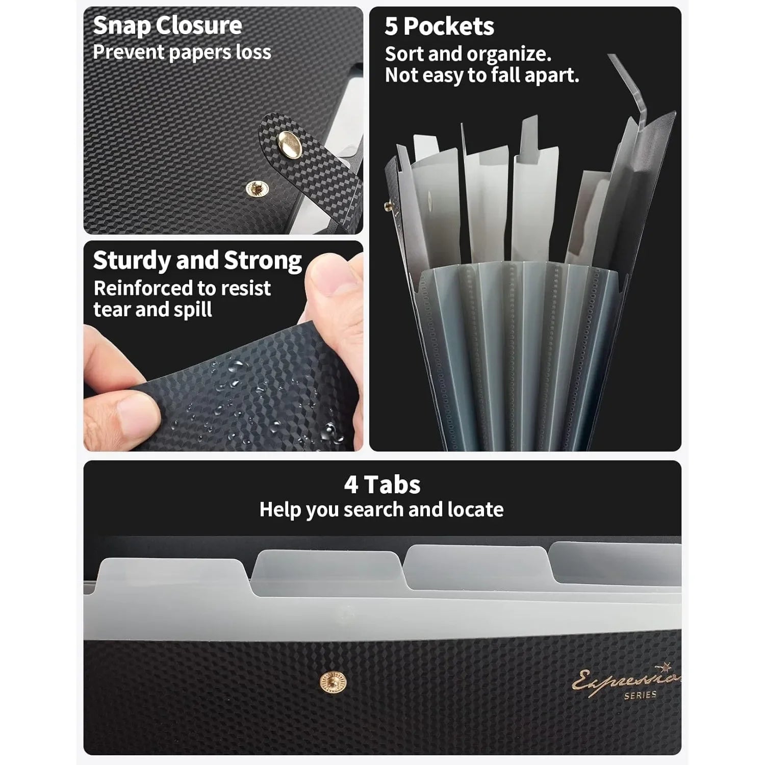 Expandable File Folder Letter Size Organ Organizer 5 File Pockets Portable Organizer for School Office Supplies - 5