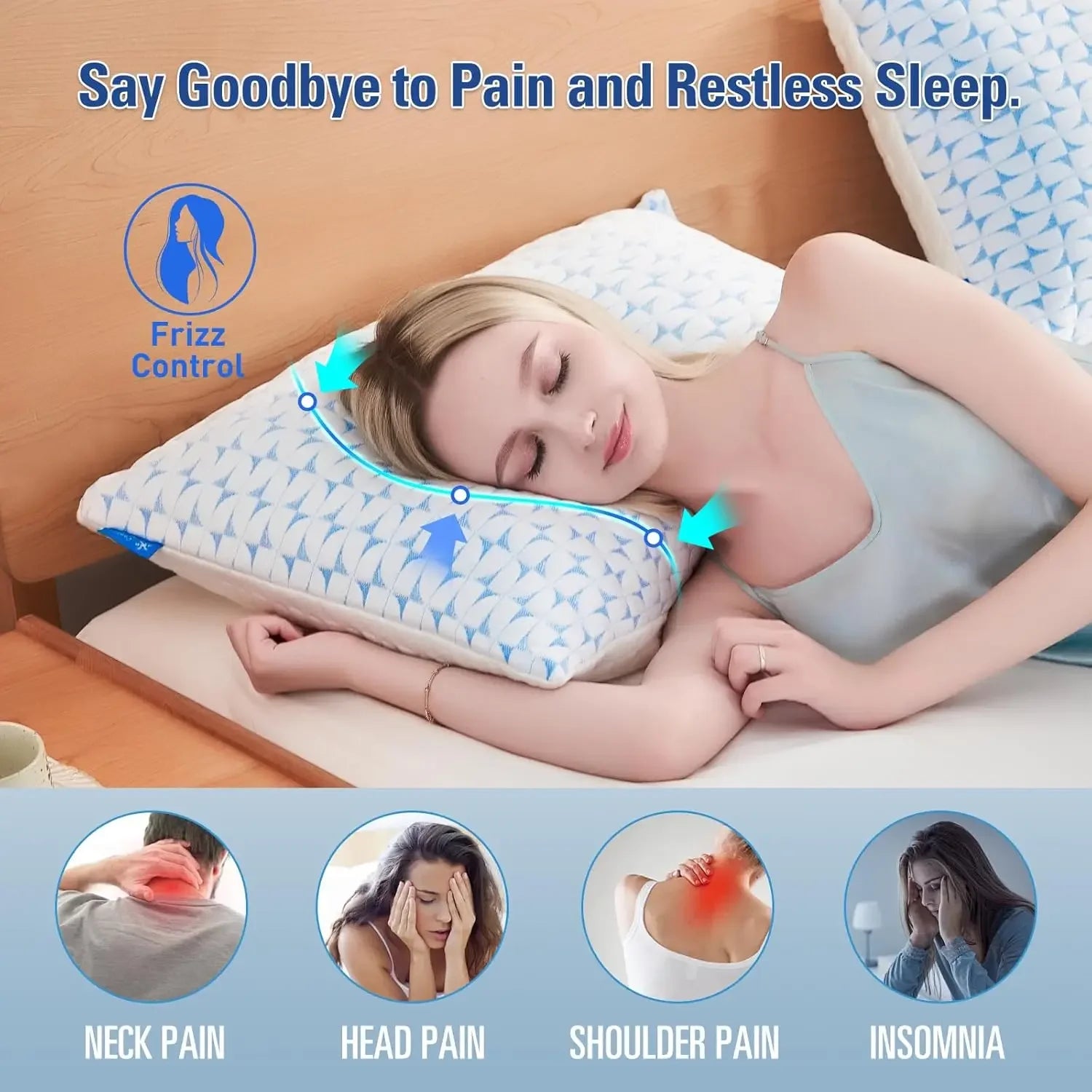 Shredded Memory Foam Pillows Queen/King Size Set of 2 Firm Adjustable Cooling Pillow for Side Sleeper Supportive Fluffy