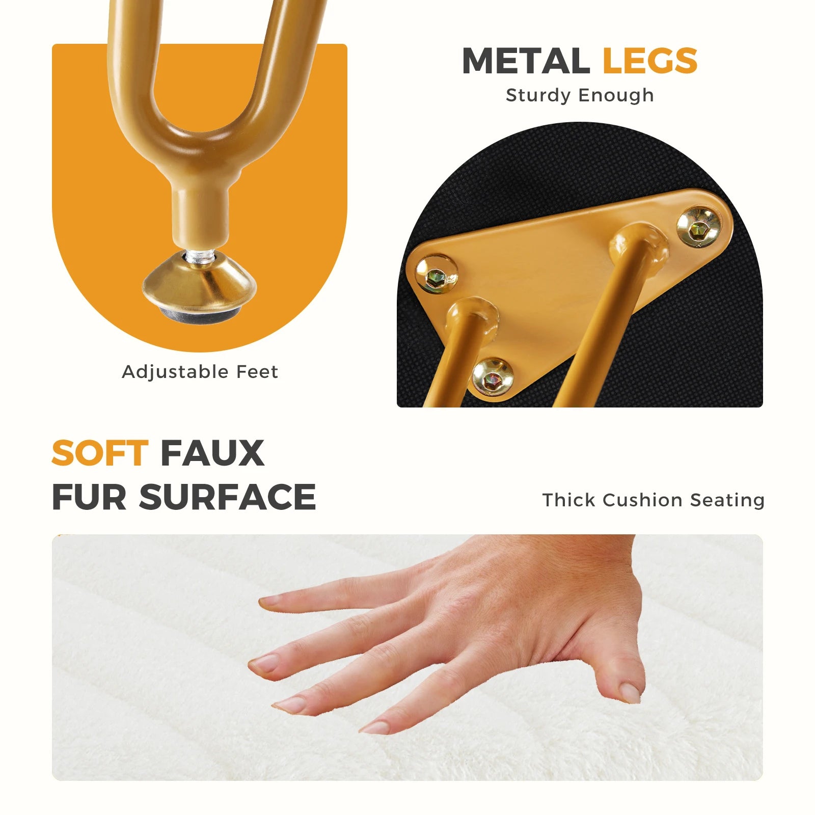 JHK Faux Fur Living Room Hidden Storage Stools & Ottomans Padded Makeup with 4 Metal Legs Anti-Slip Adjustable Feet