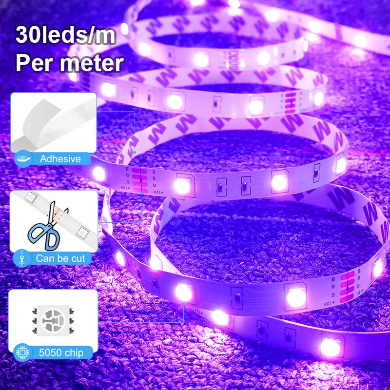 LED Strip Lights RGB 5050 LED Strips Bluetooth APP Control Color Changing DC 12V 30LEDS/M Per Meter For Bedroom Room