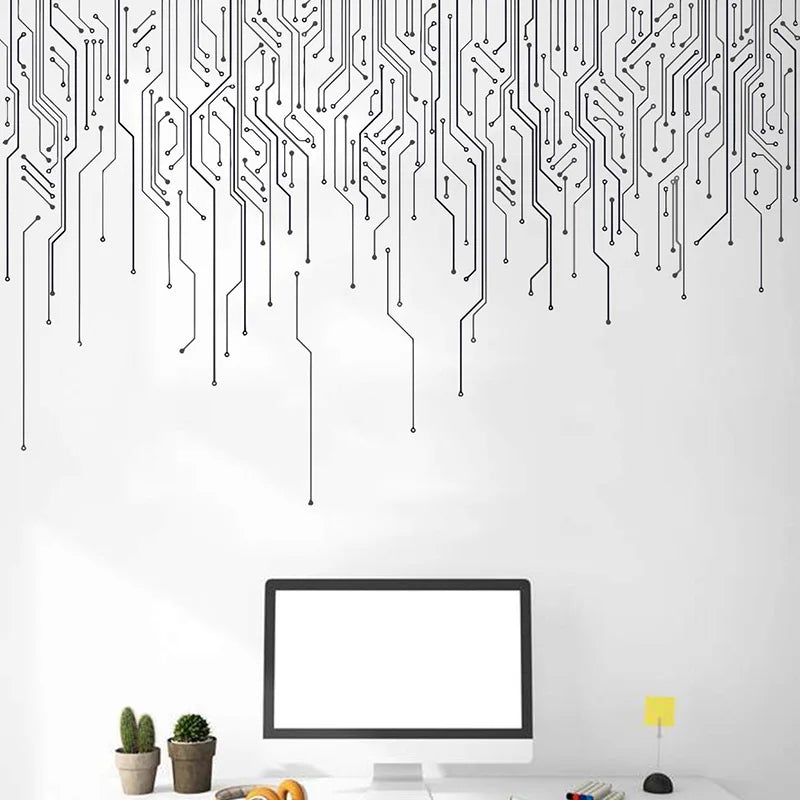 Computer IT Decor,Circuit Board Wall Decal Technology Vinyl Wall Art Decals Software Science Wall Sticker Office E755
