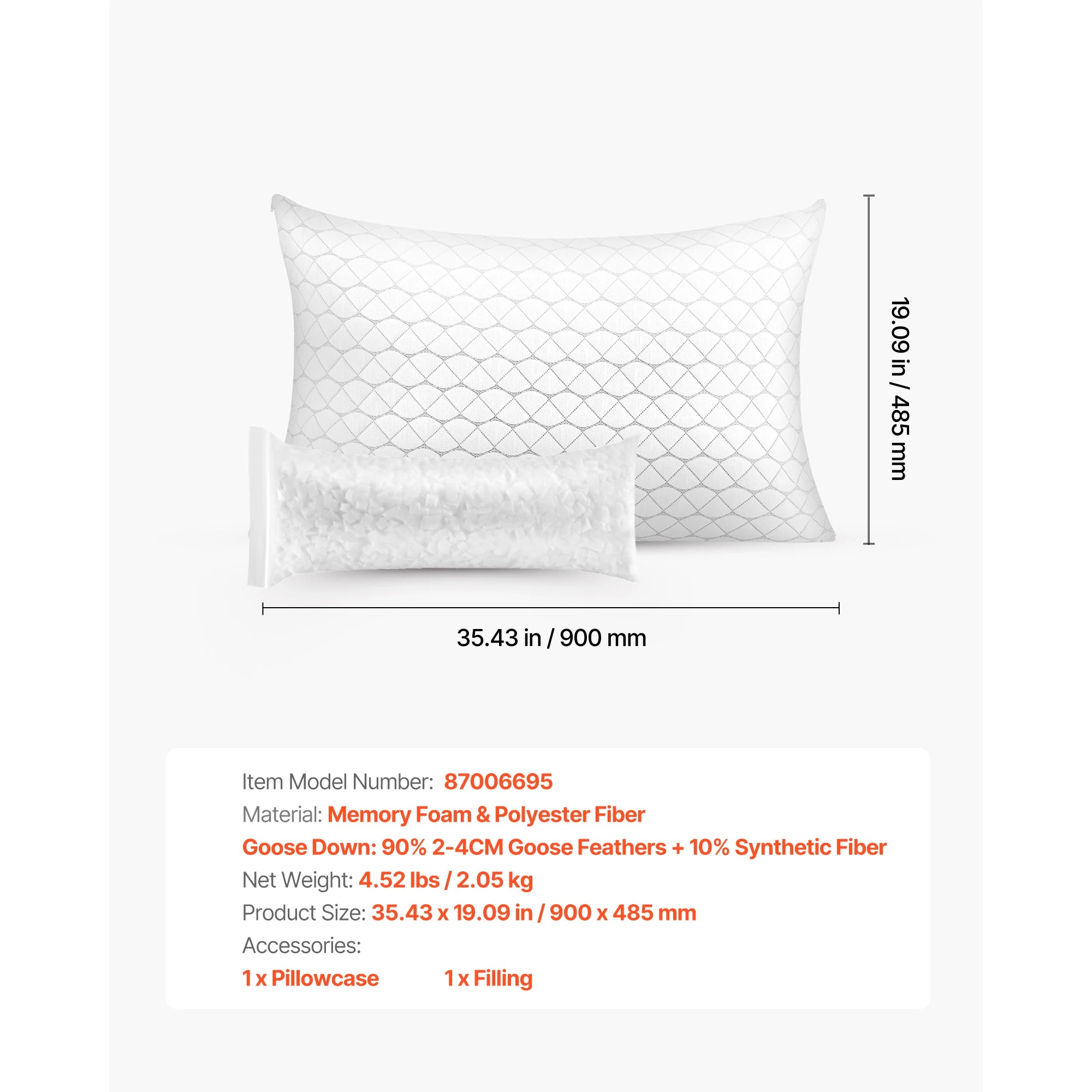 SucceBuy King/Queen Bed Pillow Hotel Comfortable Pillow with Memory Foam Fill Sleep Aid for Sleeping Home Decorative