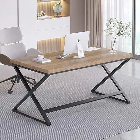 Rural computer desk modern metal home office desk bedroom farmhouse work study desk minimalist wooden laptop - Rustic