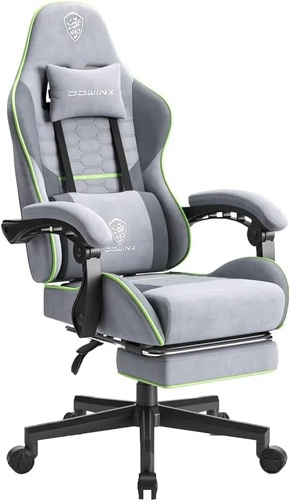 Dowinx Gaming Chair Fabric with Pocket Spring Cushion,Game Chair Cloth with Headrest Ergonomic Computer Chair