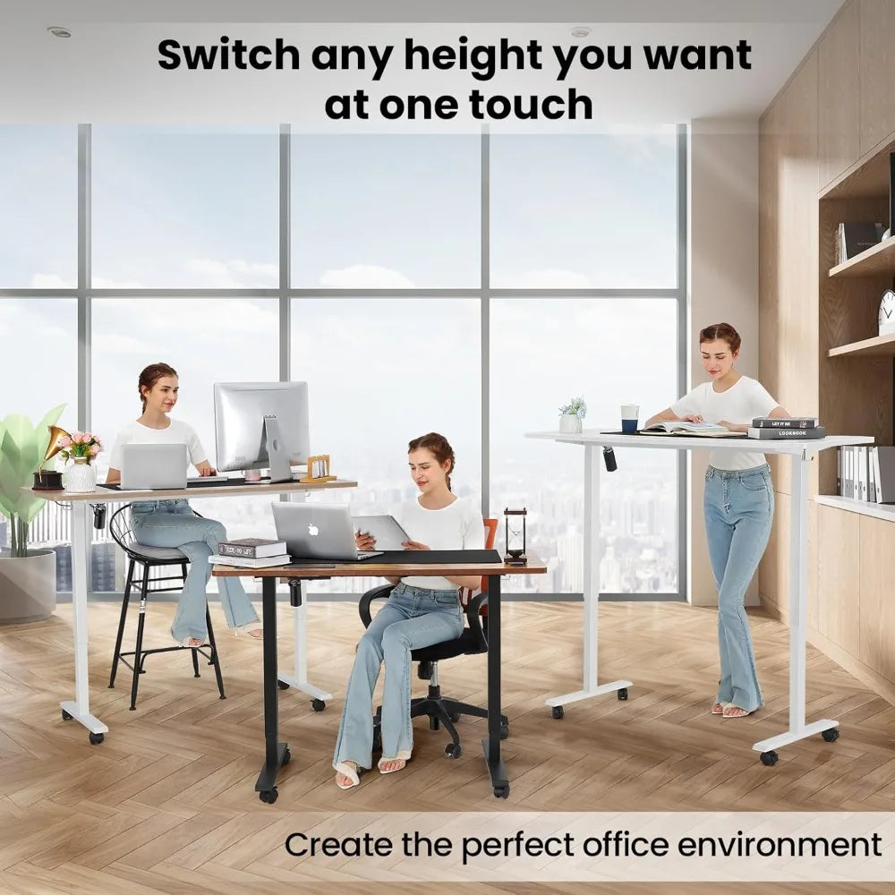 Electric Standing Desk Adjustable Height 63x24 Inches Computer Desk with Ergonomically Curved Desktop Mouse Pad