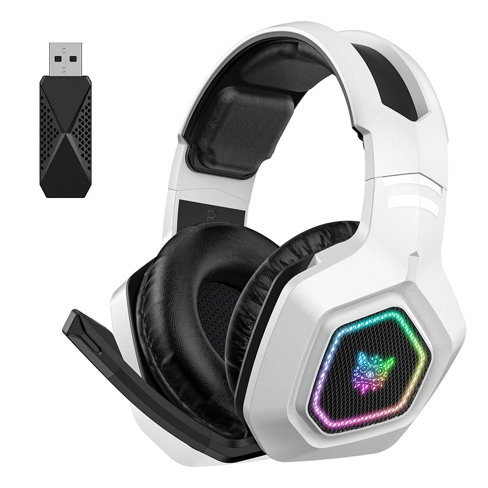 Wireless Gaming Headset 2.4GHz/BT 5.3/Wired Over Ear Headphones RGB Light Gaming Headphones for PS4 PC Laptop - White