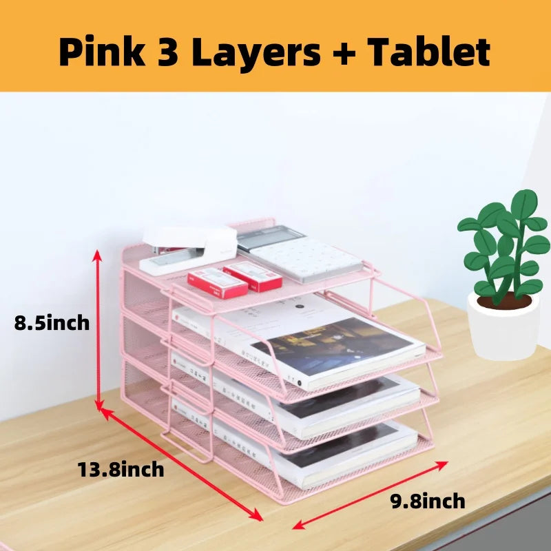 Office A4 Paper Desk Organizer Document File Letter Book Brochure Filling Tray Rack Shelf Carrier Metal Wire Mesh