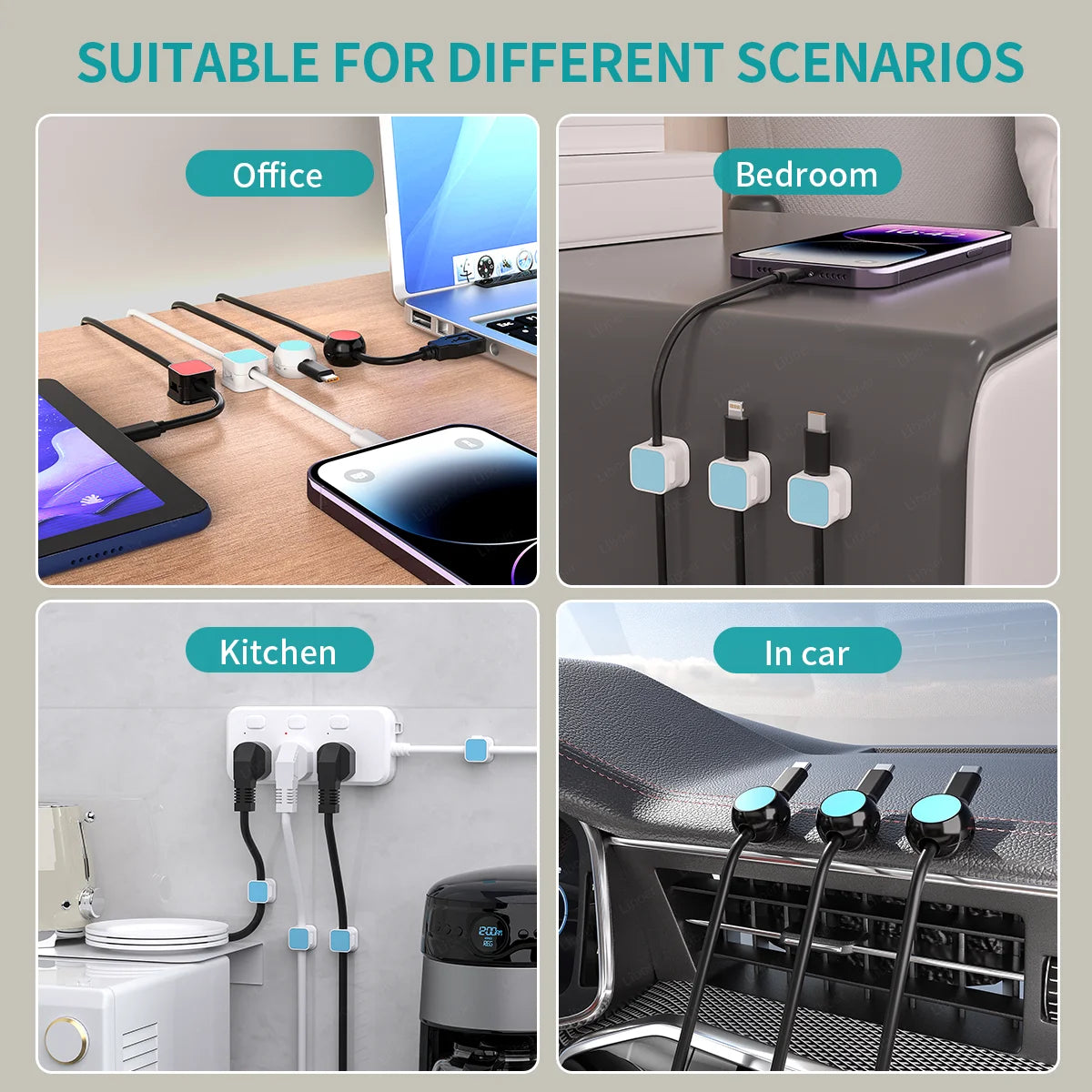 Magnetic Cable Clip Cord Holder Multi-Color Smooth Adjustable Adhesive Wire Keeper Organizer Under Desk Cable