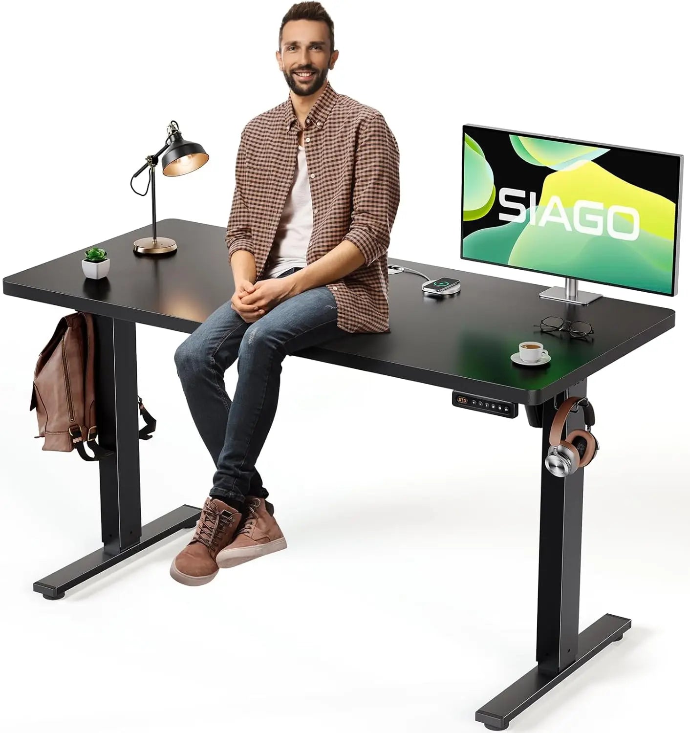 Electric Standing Desk Adjustable - 48 x 24 Inch Sit Stand up Desk with Cable Management - 3 Memory Preset Adjustable