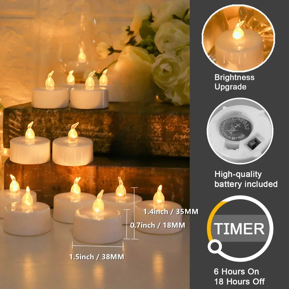 Flameless Flickering LED Tea Lights with Timer 6 Hours On & 18 Hours Off in 24Hours Cycle Automatically LED Votive