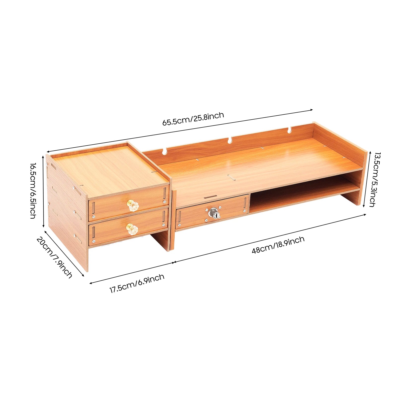 3 Drawers Computer Storage Rack Computer Monitor Stand Office Desktop Organizer Cabinet 2* Keys for Study Office Living
