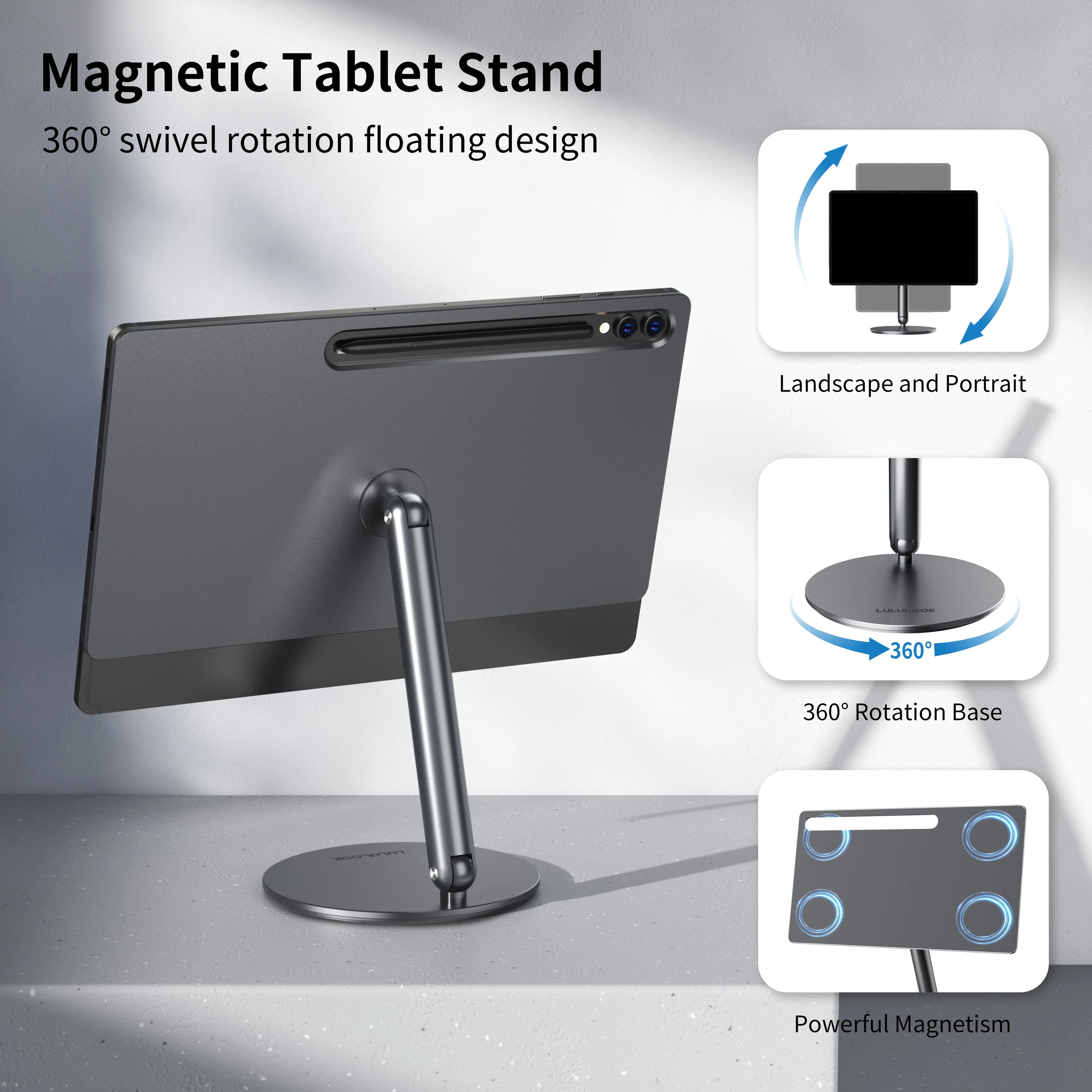 Lululook Magnetic Stand For Samsung Galaxy Tab S10/S9/S8 Ultra S9/S7/S8 Plus S7 FE,360° Rotation Base Adjustable Tablet