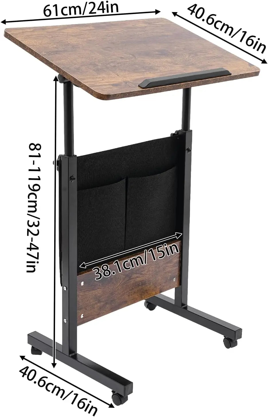 Rolling Computer Standing Desk Portable Laptop Desk 16’’ x 24’’ with Storage Bag Adjustable Height Computer Stand