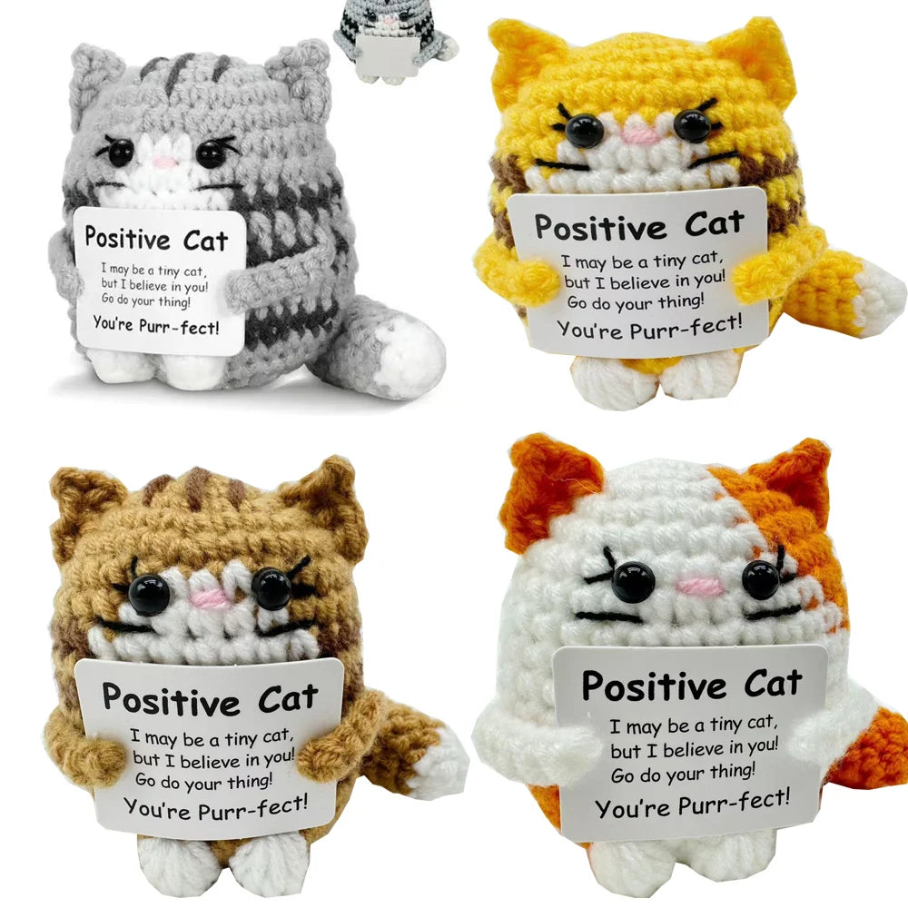 Cute Positive Cat Emotional Support Crochet Animal Funny Gift Desk Decor Christmas Gift