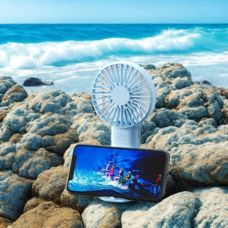 Summer Fashion Mini USB Charging Handheld Fan Desktop Small Fan With Mobile Phone Holder Portable And Simple Outdoor
