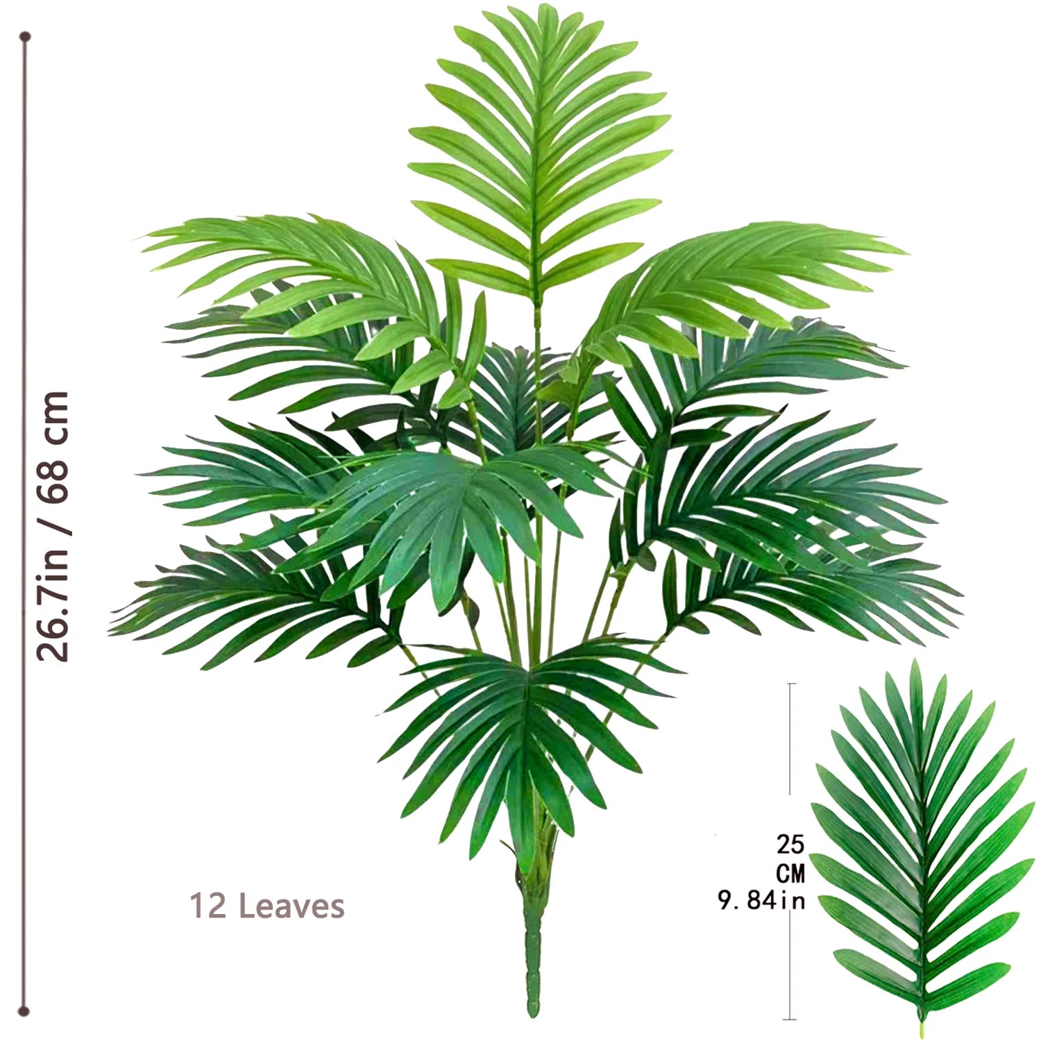 68-125cm/49.2in Artificial Areca Palm Plant Fake Tropical Leaves Fake Yellow Palm Indoor Home Office Decor