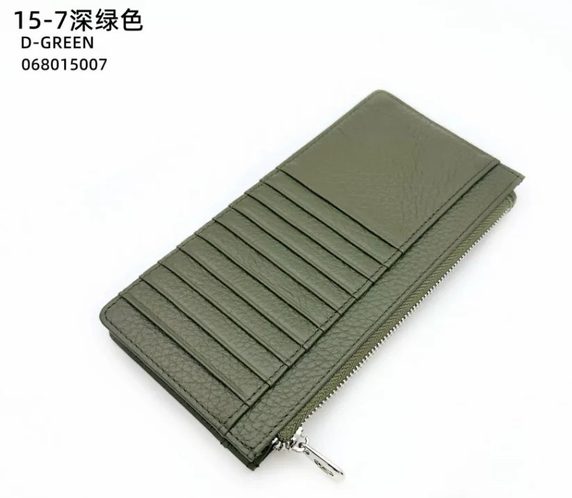 Large Capacity Long Zipper Card Holder Custom Letters Genuine Leather Men Credit Card Wallet Business Women Phone