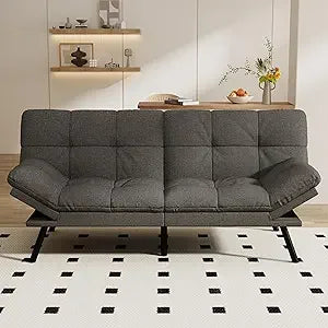 Convertible Futon Sofa Bed,71’’ Memory Foam Futon Couch,Detachable Cushion,Adjustable Backrest & Armrest,Linen Modern