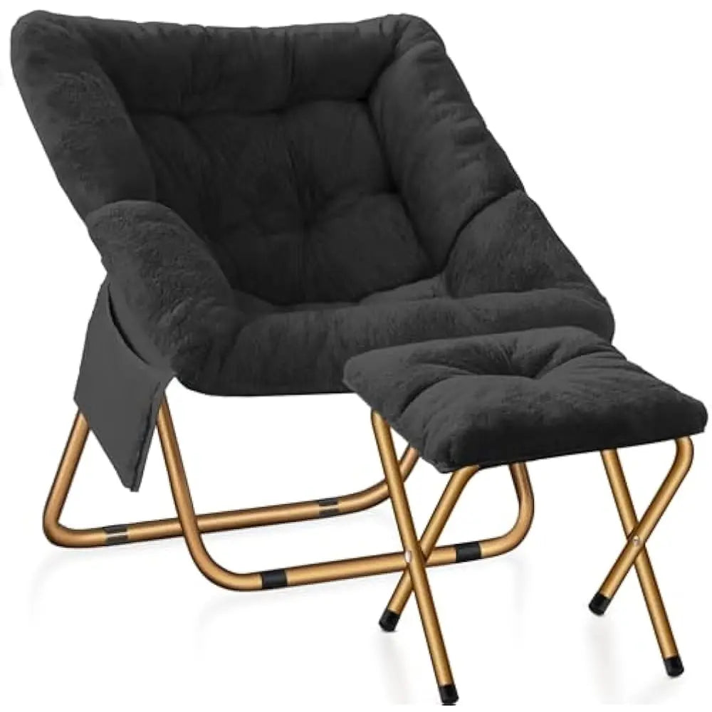 Saucer Chair Foldable Living Room Chairs Soft Faux Fur Lounge Chair for Bedroom Reading Chairs for Adults Kids X-Large