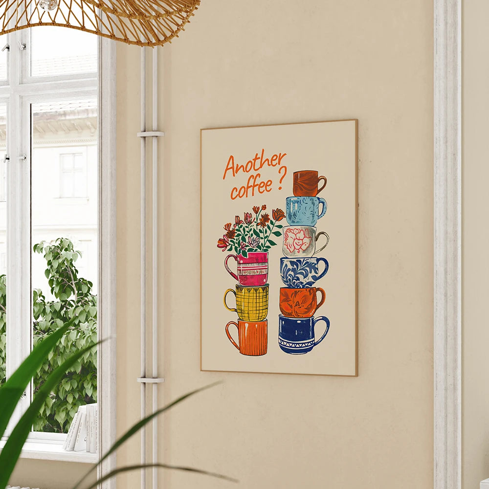 Another Coffee Colorful Coffee Cups Poster Coffee Break Kitchen Decoration Coffee Lover Office Wall Art Canvas Painting