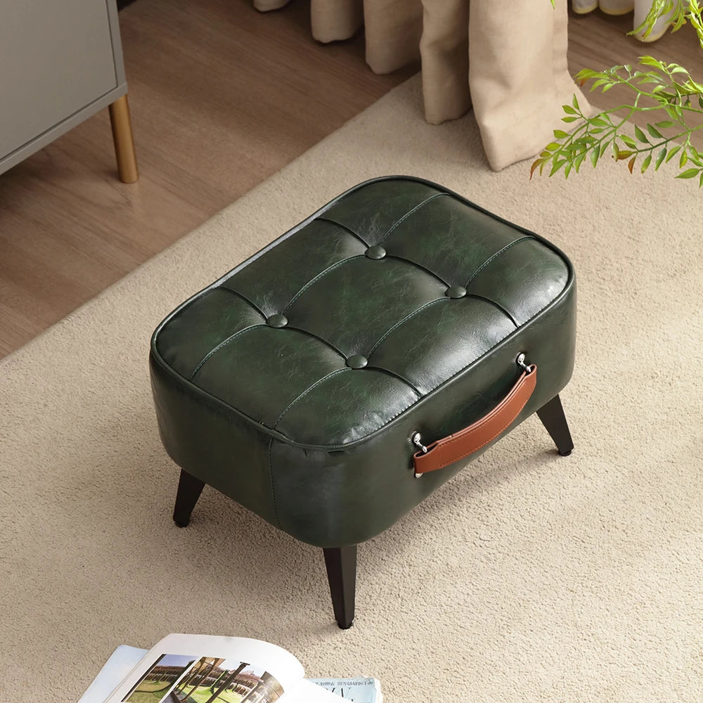 Small FootStool Ottoman with Stable Metal Legs Upholstered Footstool Padded Foot Rest PU Leather Rectangle Small Step