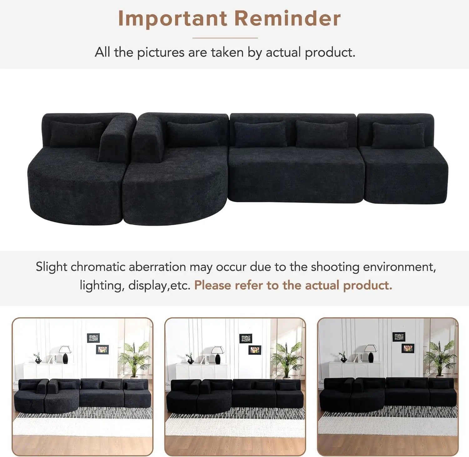 Modular Sectional Sofa 4 Free Combined Couch Boucle Fabric Modern Upholstered Sofa with 2 Chaise Lounge - United States