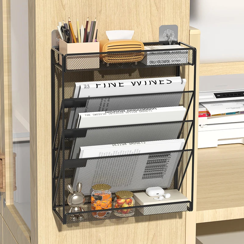 Desk File Organizer Mesh 5-Tier Hanging Wall Mount Document Organization Stand Desktop Vertical Mail Paper Folder