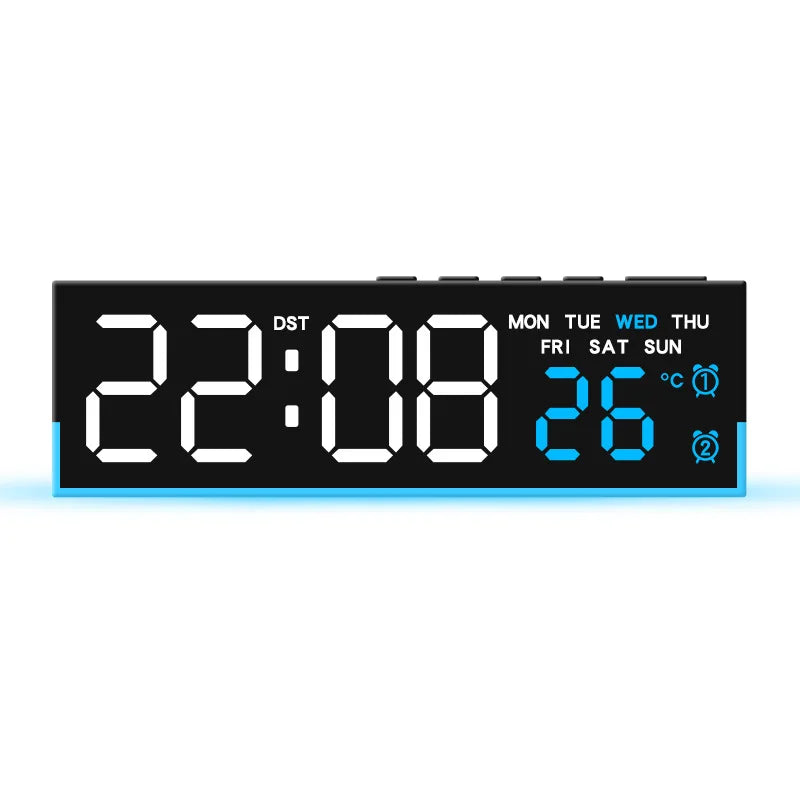 Digital Alarm Clock with Bottom Mood Light TEMP Week Date Dual Alarm 3 Levels Brightness Snooze DST Table Clock 12/24H