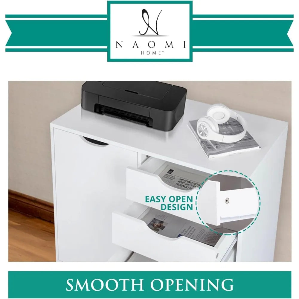 Amy 5 Drawer Chest Wood Storage Dresser Cabinet with Wheels Craft Storage Organization Makeup Drawer Unit for Closet