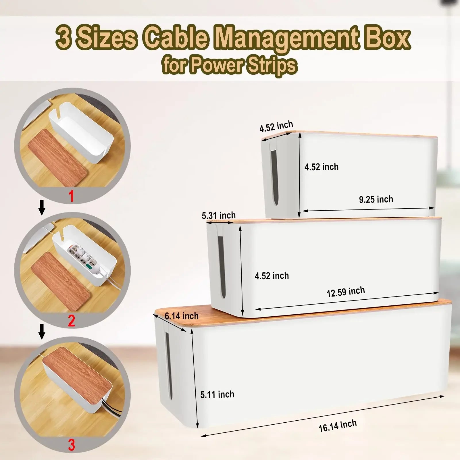 Cable Management Box Cable Storage Box Dustproof Wire Storage Box Plastic Storage Box with Bamboo for TV Wires USB Hub