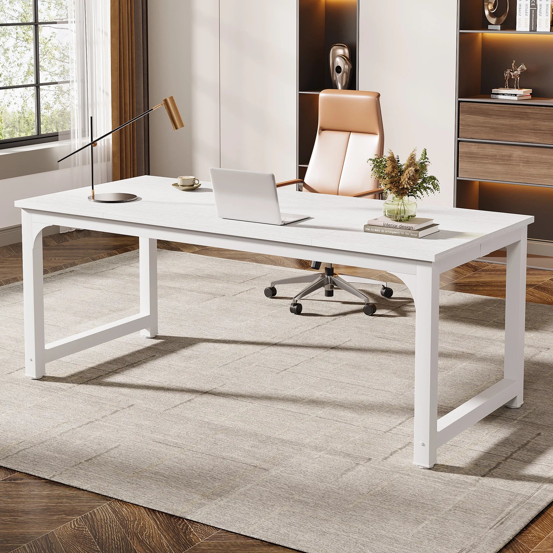 Tribesigns Modern Computer Desk Large Office Desk Computer Table Study Writing Desk Workstation for Home Office - White