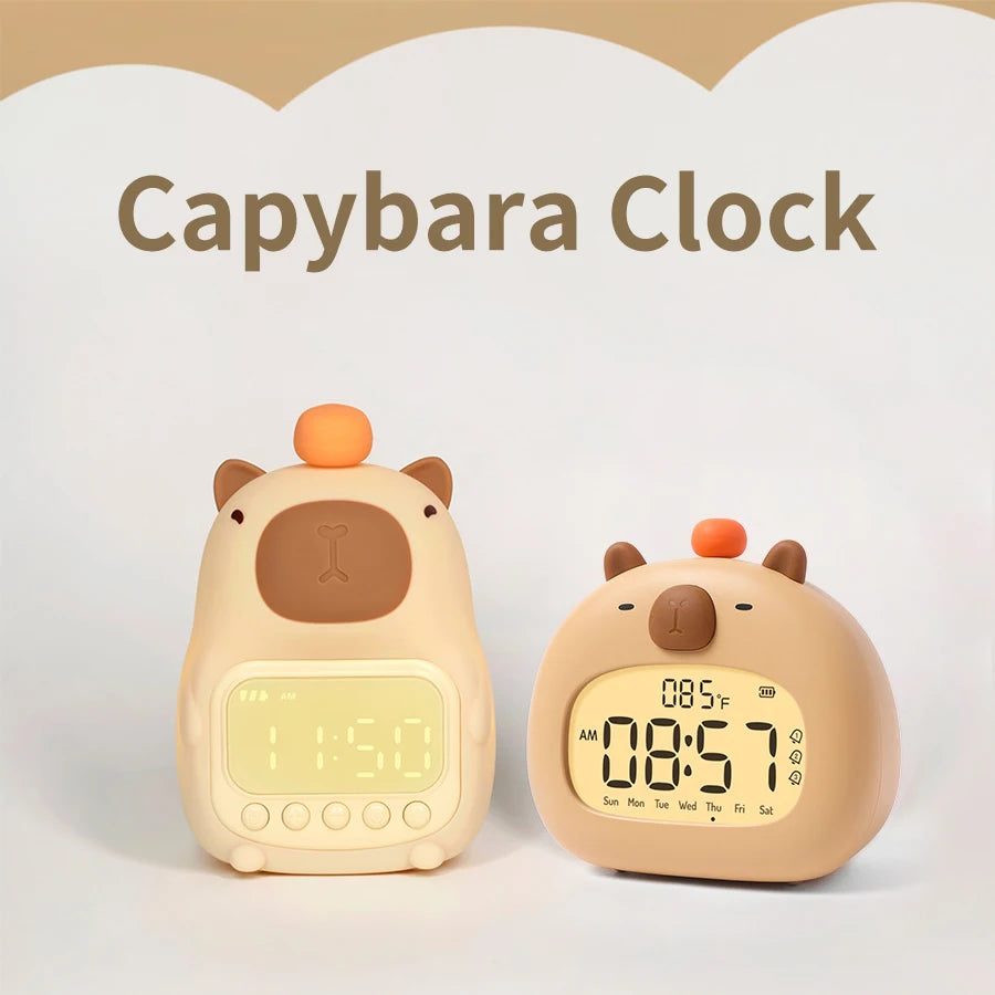 Capybara LED Alarm Clock Digital Rechargeable Multi-functional Timer Dimmable Bedside Table Lamp USB Charge Kids Gift