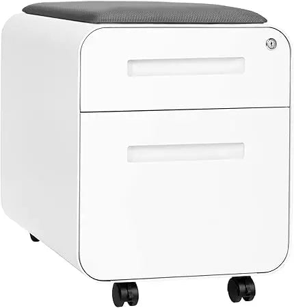 STOCKPILE Mini Seated 2 Drawer Mobile File Cabinet with Removable Magnetic Cushion Seat - Short Version Metal Filing
