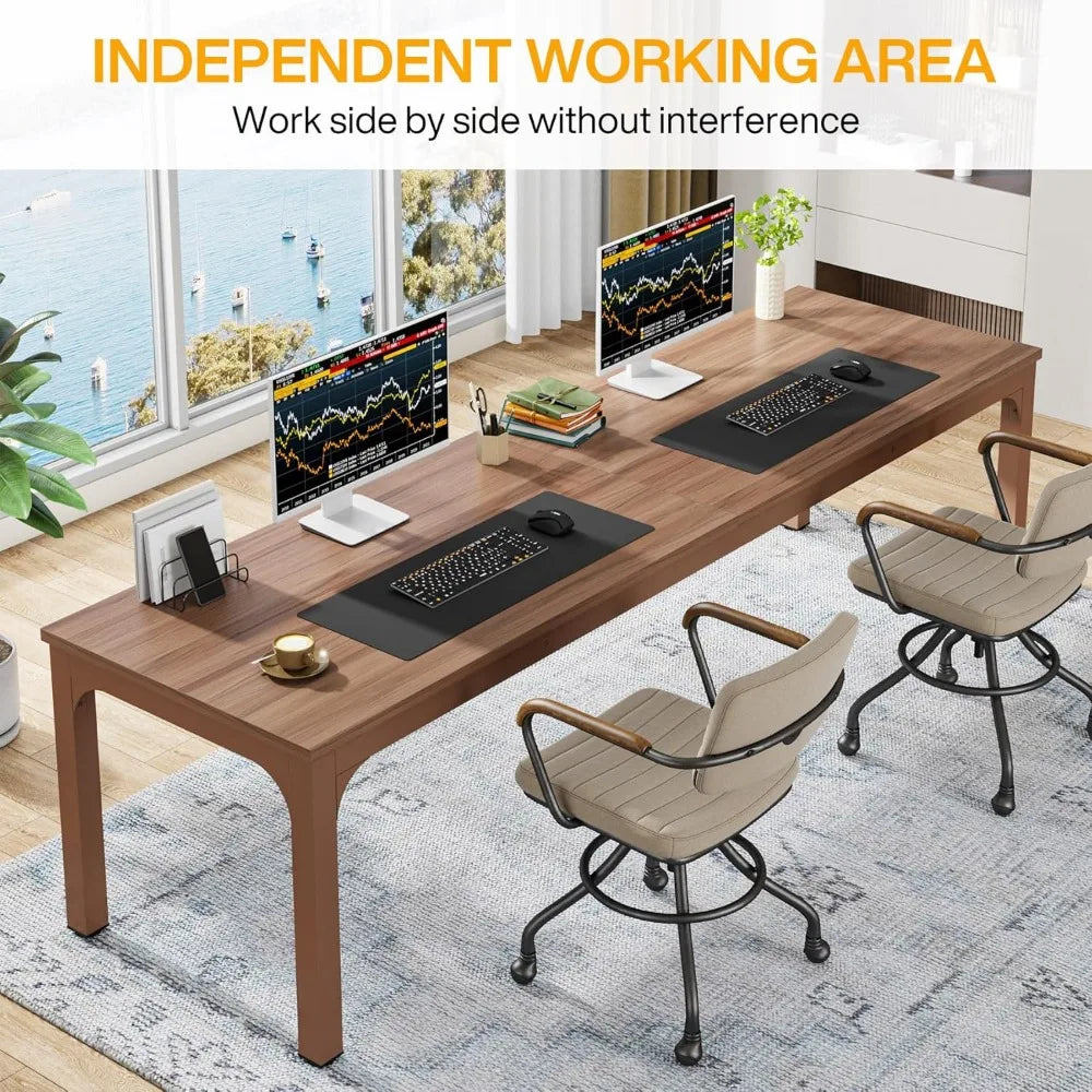 Extra Long Computer Desk 2 Person Desk Double Long Desk Workstaion for Home Office - United States / Coffee Brown