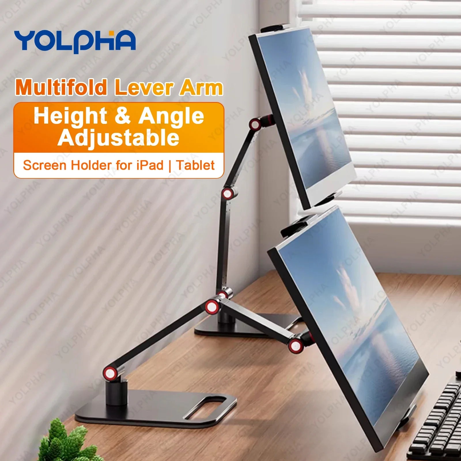 tablet-stand-holder-for-ipad-height-adjustable-kindle-stand-360-rotation-monitor-stand-for-desk-tablets-smartphone-square-base