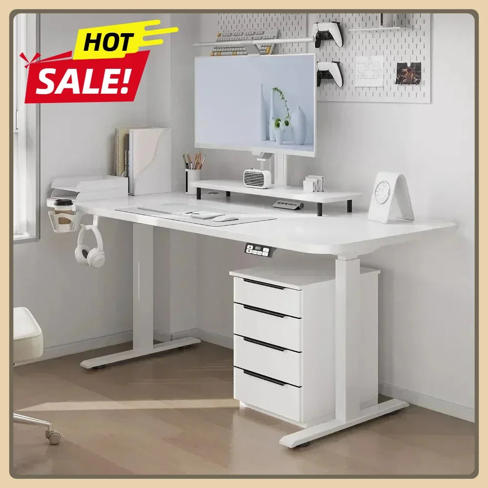 Desk Height Adjustable Desk Sit Stand up Home Office Workstation White 63x24inch Adjustable Desk Electric Standing