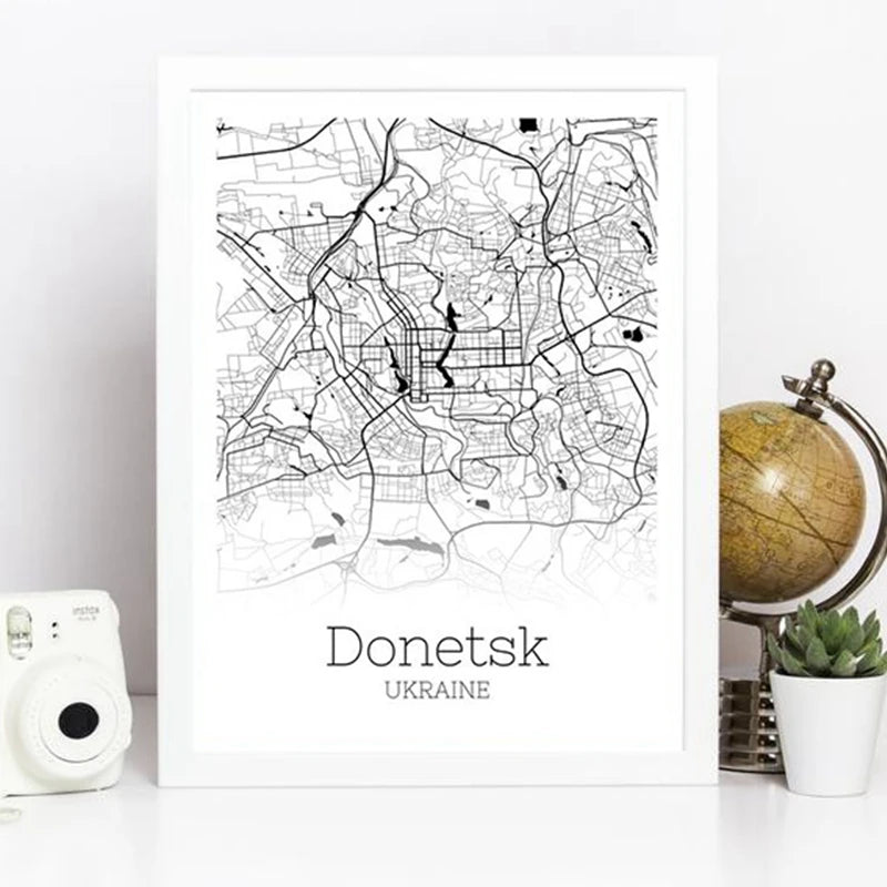 Ukraine City Map Canvas Posters Kyiv Kharkiv Donetsk,Lviv Map Art Print Black White Modern Wall Art Painting Office