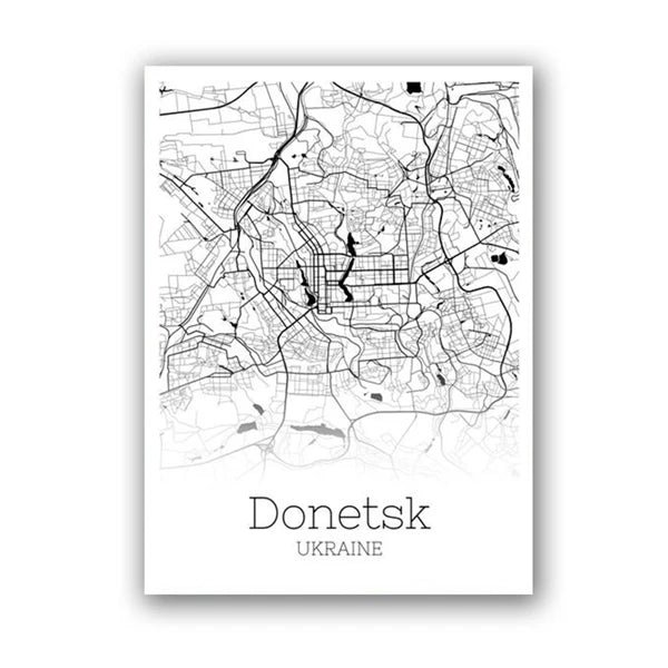 Ukraine City Map Canvas Posters Kyiv Kharkiv Donetsk,Lviv Map Art Print Black White Modern Wall Art Painting Office